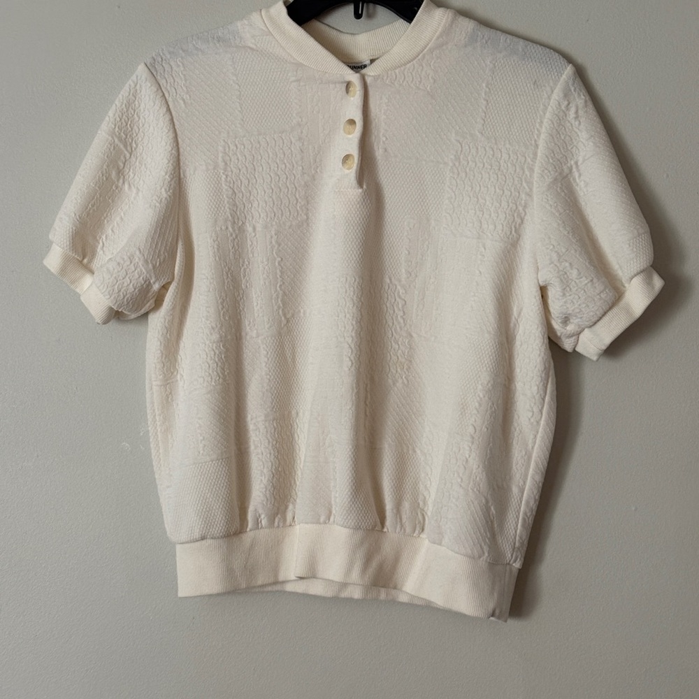 Alfred Dunner Cream Textured Short-Sleeve Polo Sweatshirt
